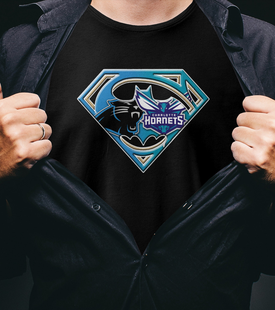 Carolina Panthers Charlotte Hornets Superman Logo Fusion Bat 083 T-Shirt