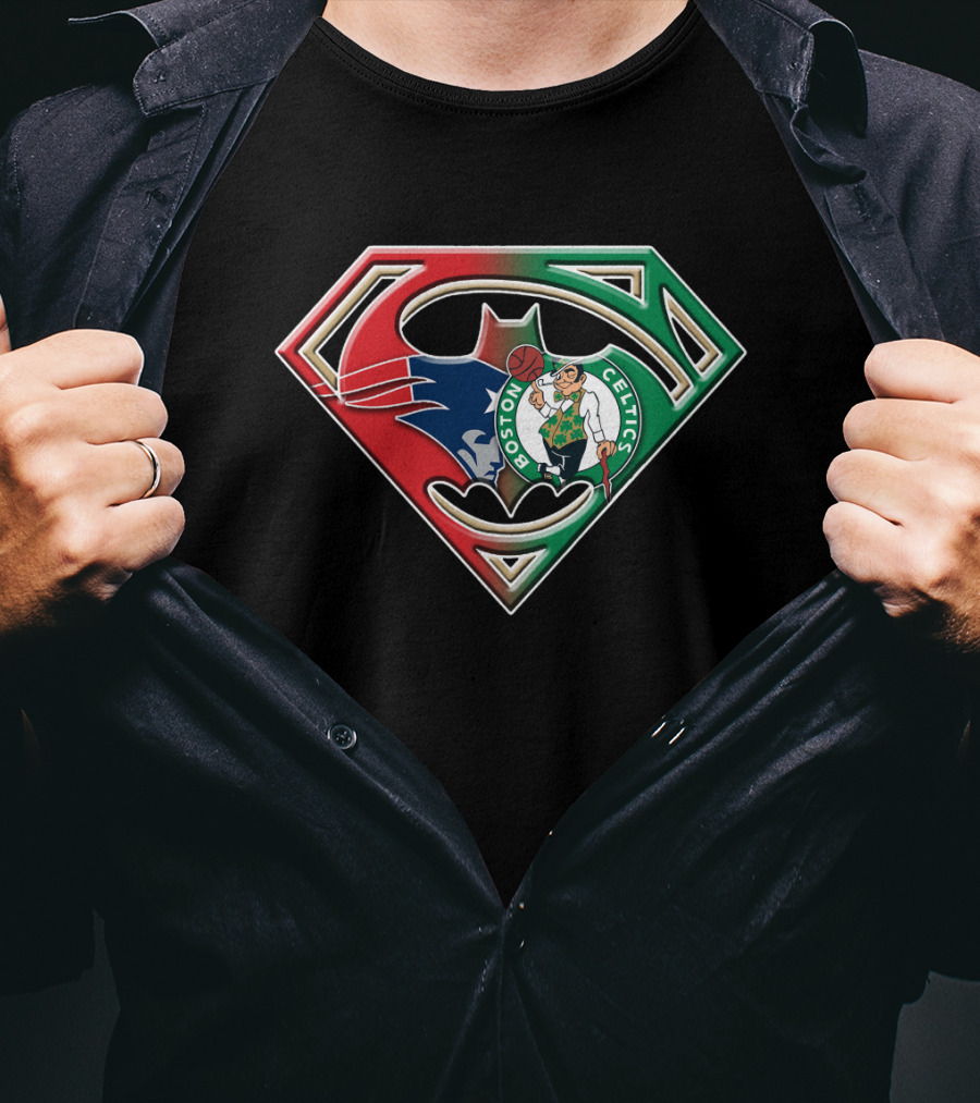 Batman Superman Boston Celtics Logo Fusion T-Shirt