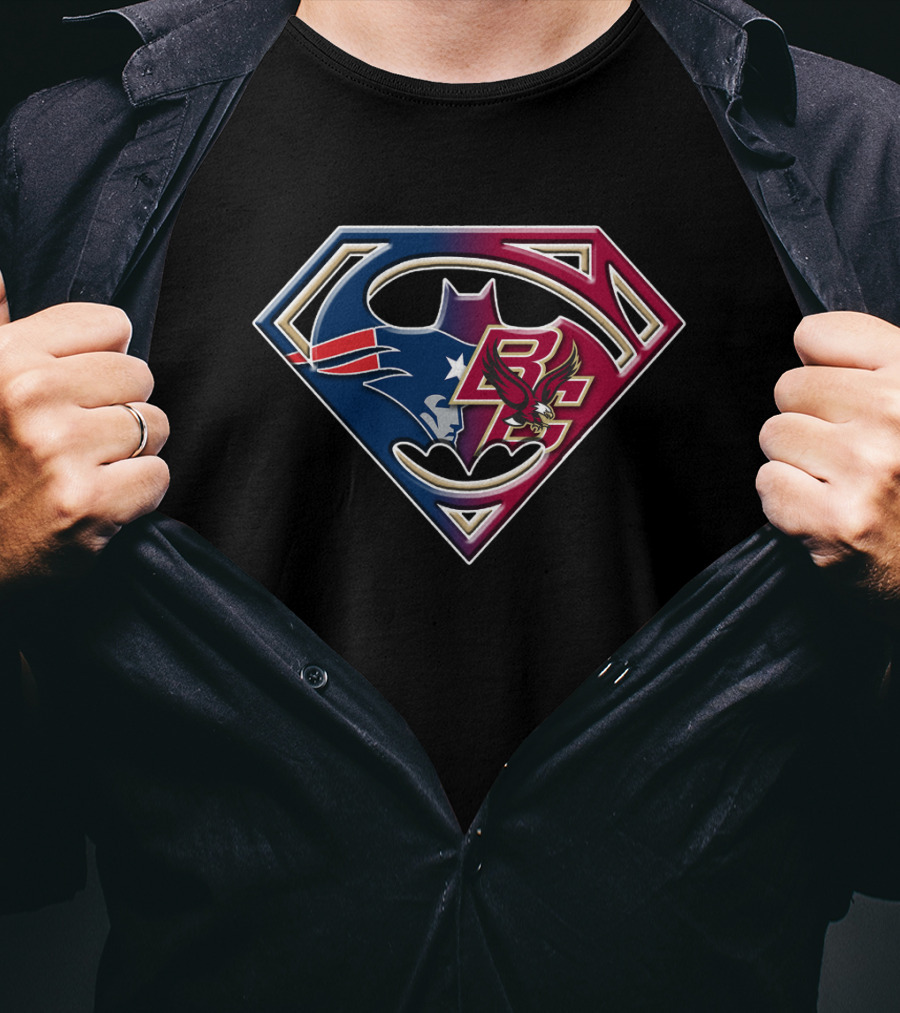 Superhero Boston Patriots College Eagles Logo Fusion T-Shirt