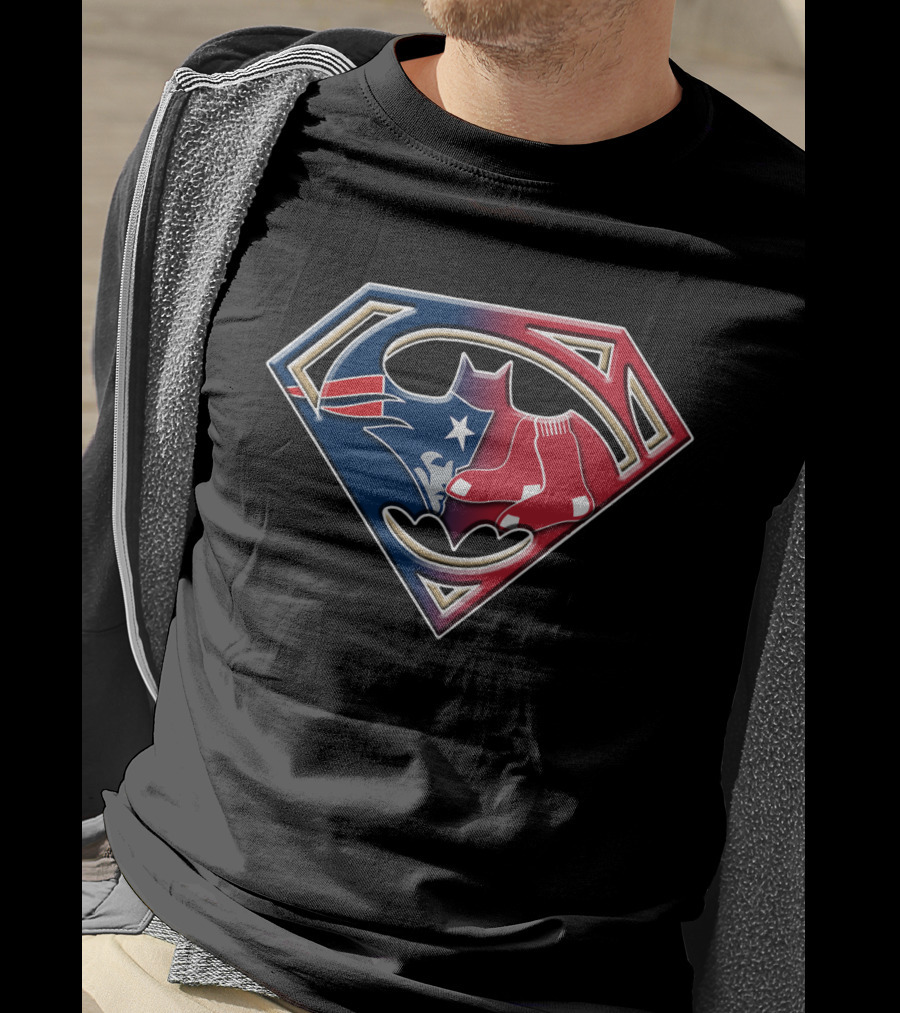 Superman New England Patriots Boston Red Sox Logo Fusion T-Shirt