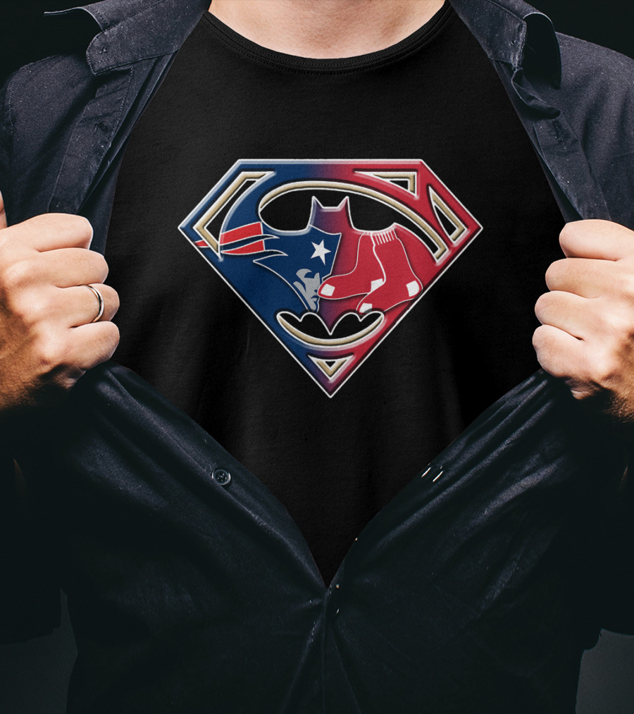 Superman New England Patriots Boston Red Sox Logo Fusion T-Shirt