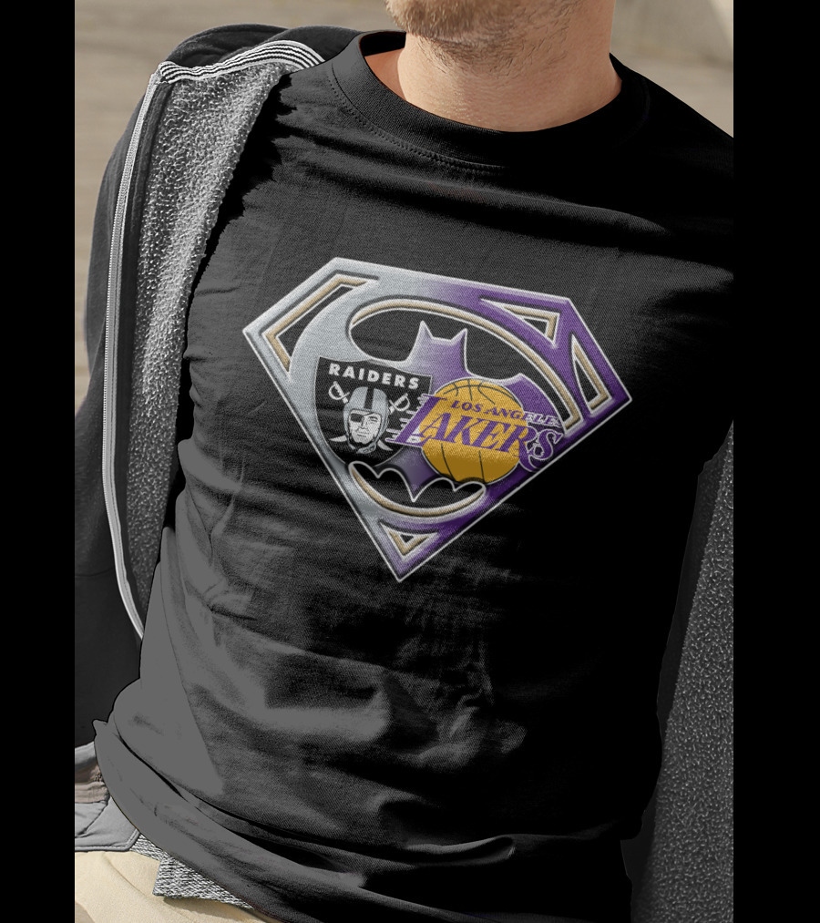 Los Angeles Lakers And Raiders Logo Fusion Batman Superman Symbol Bat 096 T-Shirt