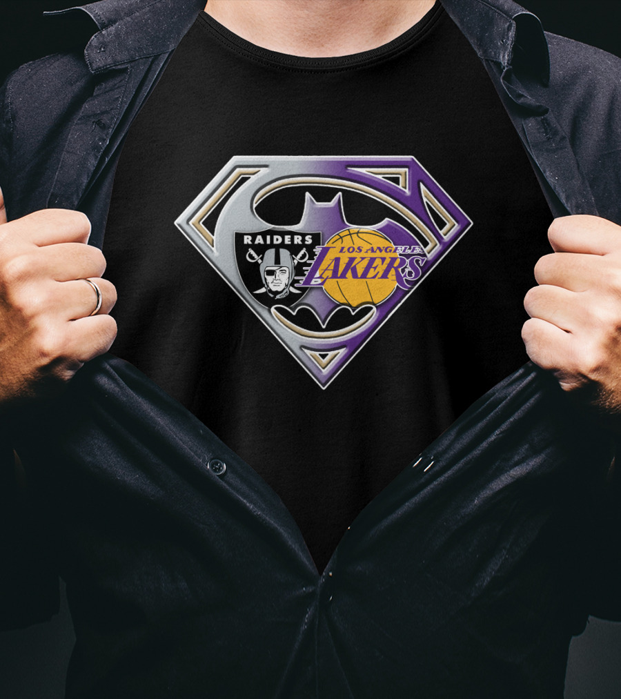 Los Angeles Lakers And Raiders Logo Fusion Batman Superman Symbol Bat 096 T-Shirt