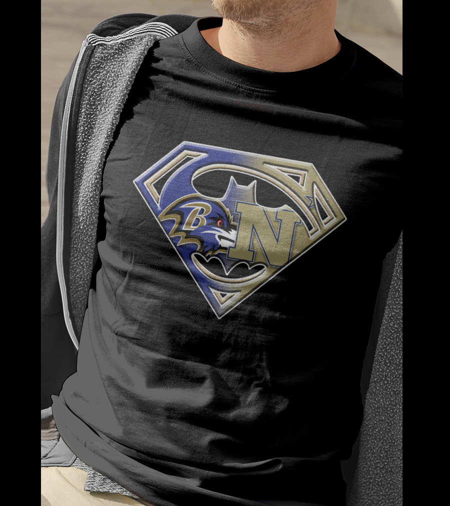 Baltimore Ravens Navy Superman Bat Signal T-Shirt