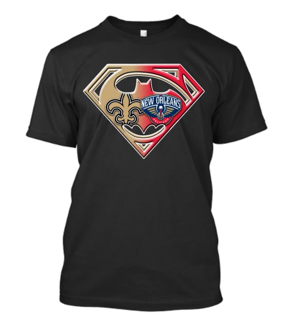 New Orleans Pelicans Saints Superman Batman Fleur De Lis Logo Bat 109 T-Shirt