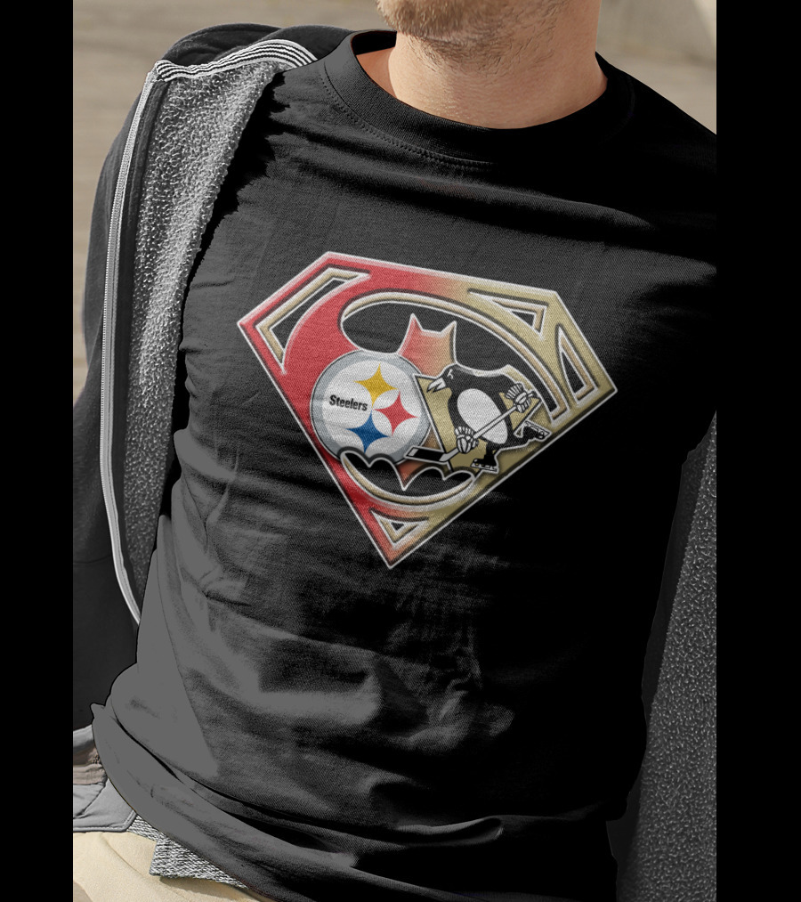 Superman Batman Pittsburgh Steelers Penguins Logo Fusion T-Shirt