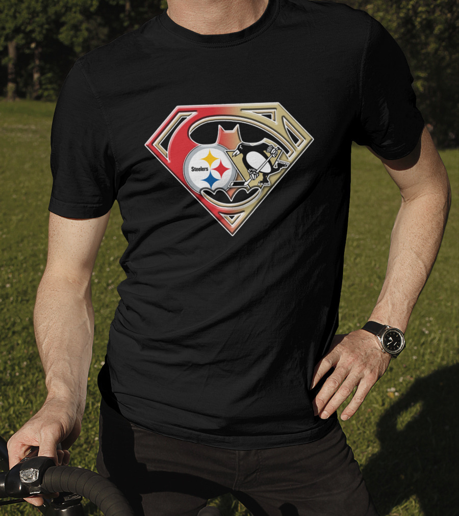 Superman Batman Pittsburgh Steelers Penguins Logo Fusion T-Shirt