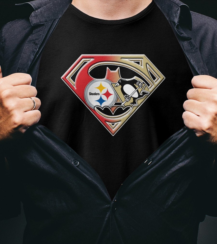 Superman Batman Pittsburgh Steelers Penguins Logo Fusion T-Shirt
