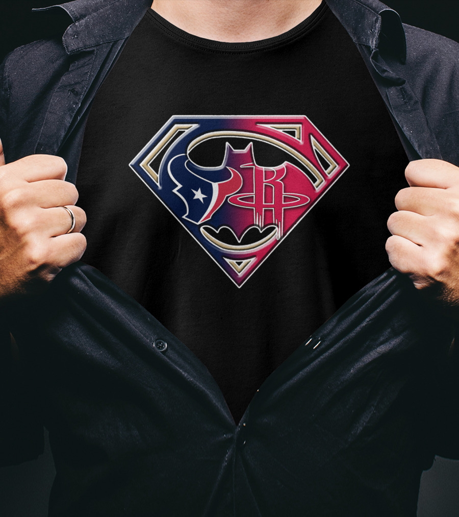 Houston Texans Batman Rockets Superman Logo Fusion T-Shirt