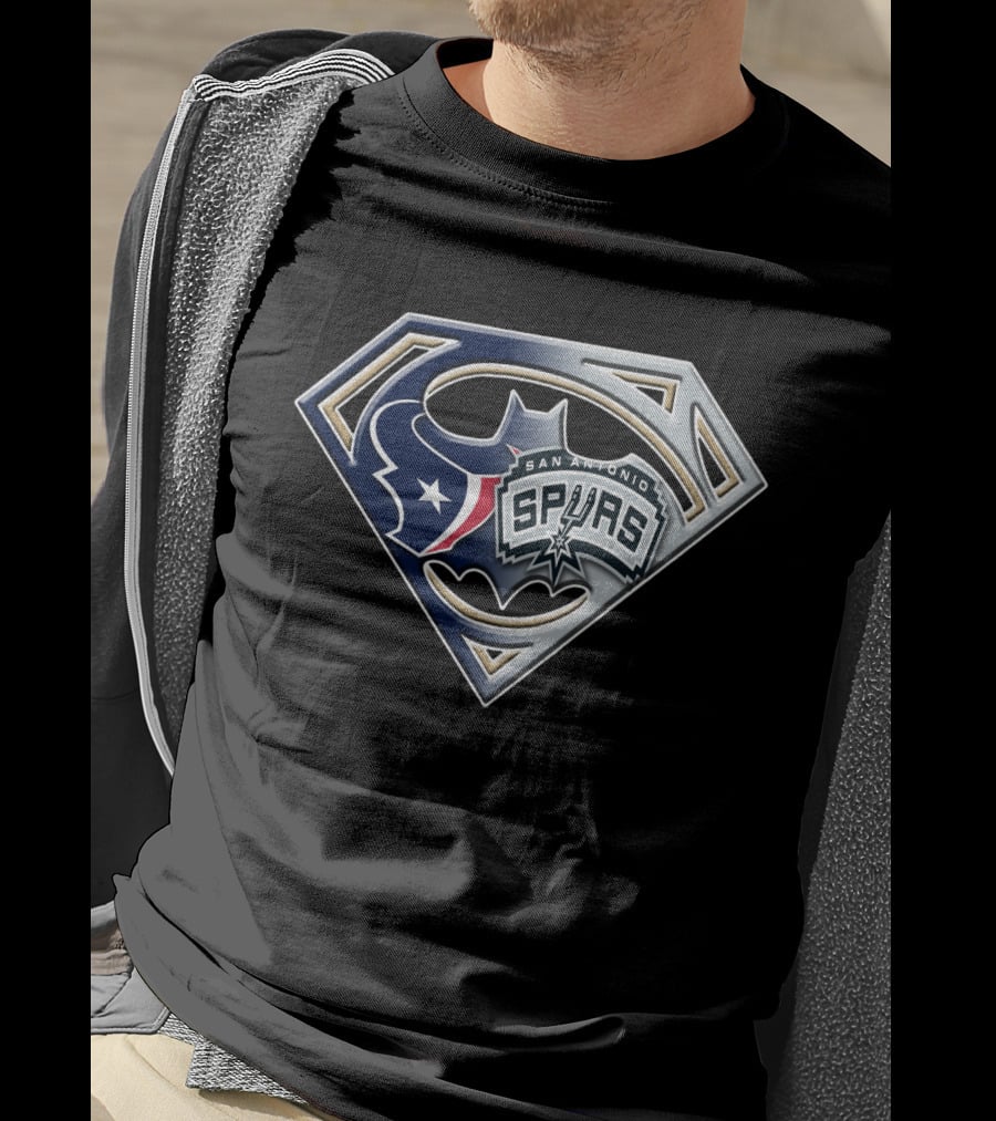 San Antonio Spurs Texans Batman Superman Icon Bat 120 T-Shirt