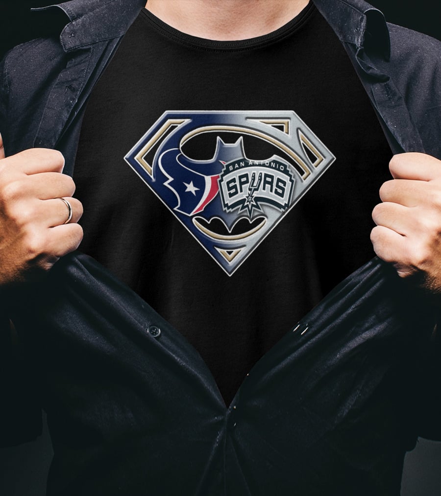 San Antonio Spurs Texans Batman Superman Icon Bat 120 T-Shirt