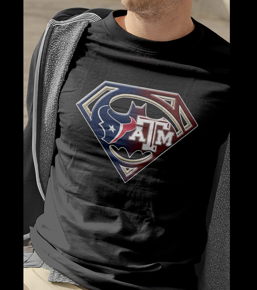 Superman Shield Houston Texans Texas A&M Batman Logo Bat 123 T-Shirt