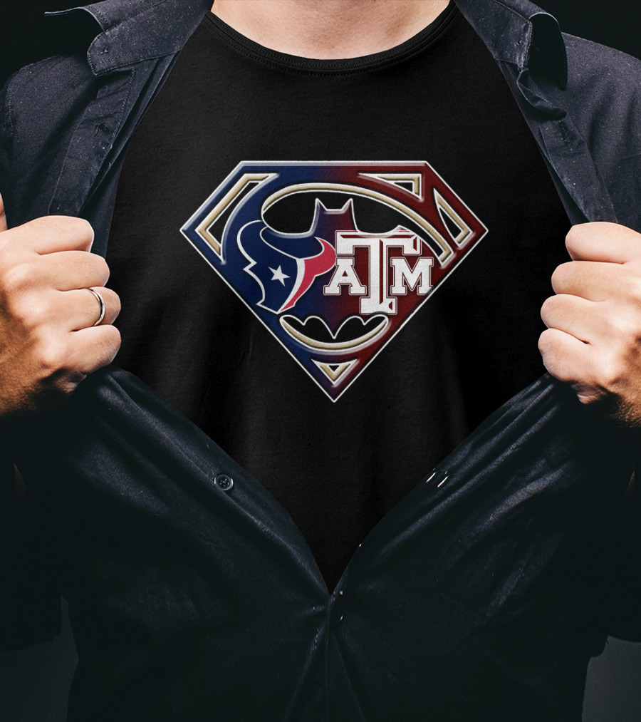 Superman Shield Houston Texans Texas A&M Batman Logo Bat 123 T-Shirt