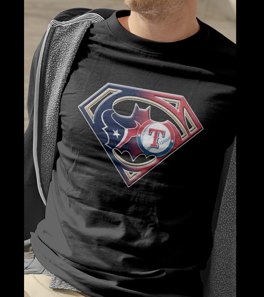 Texans Batman Superman Rangers Baseball Logo Fusion T-Shirt