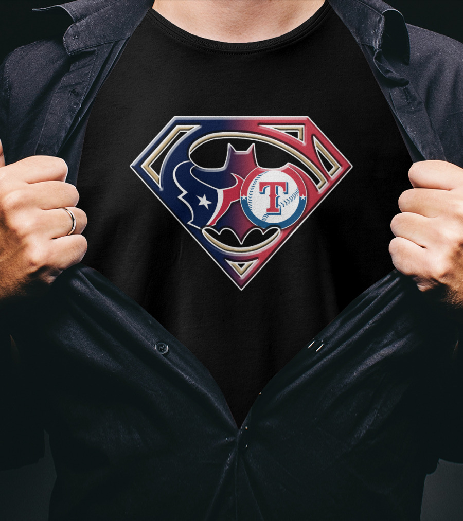 Texans Batman Superman Rangers Baseball Logo Fusion T-Shirt