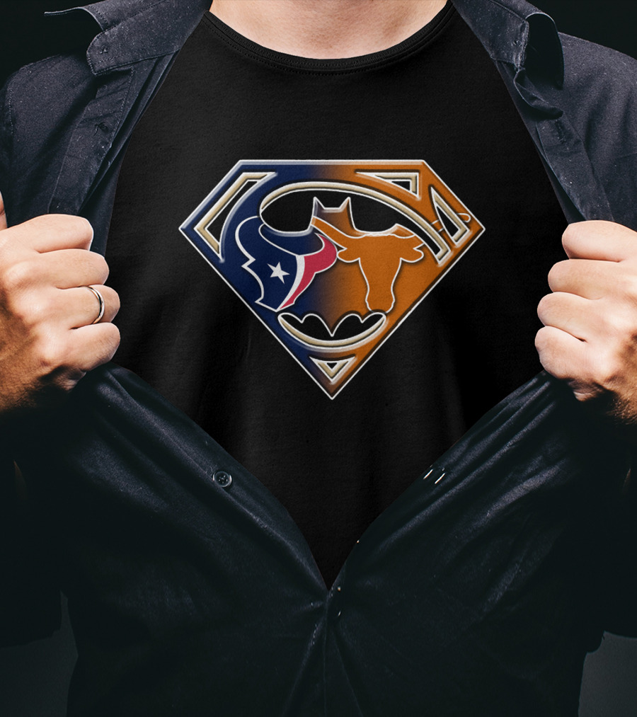 Superman Batman Houston Texans Chicago Bears Logo 124 T-Shirt