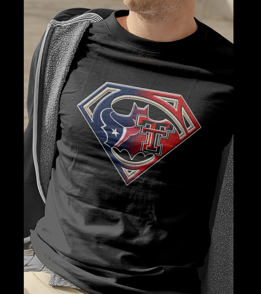 Houston Texans Texas Tech Superman Batman Combo T-Shirt