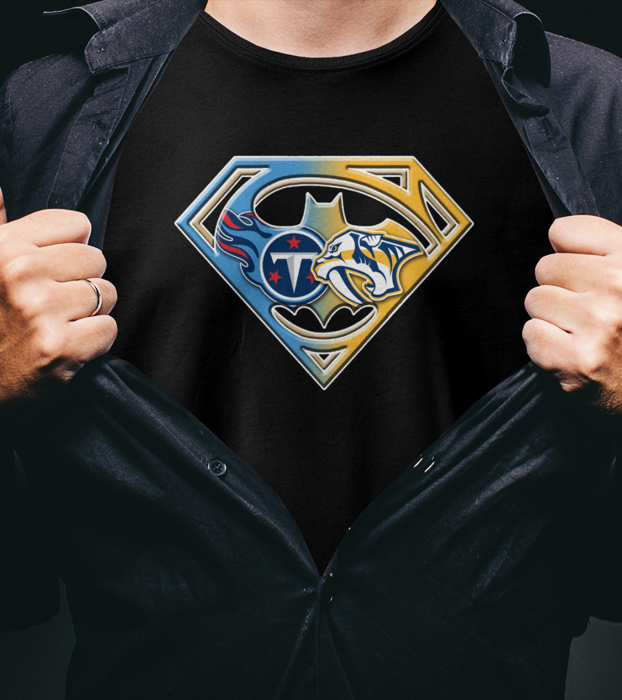 Tennessee Titans Nashville Predators Superman Batman T-Shirt