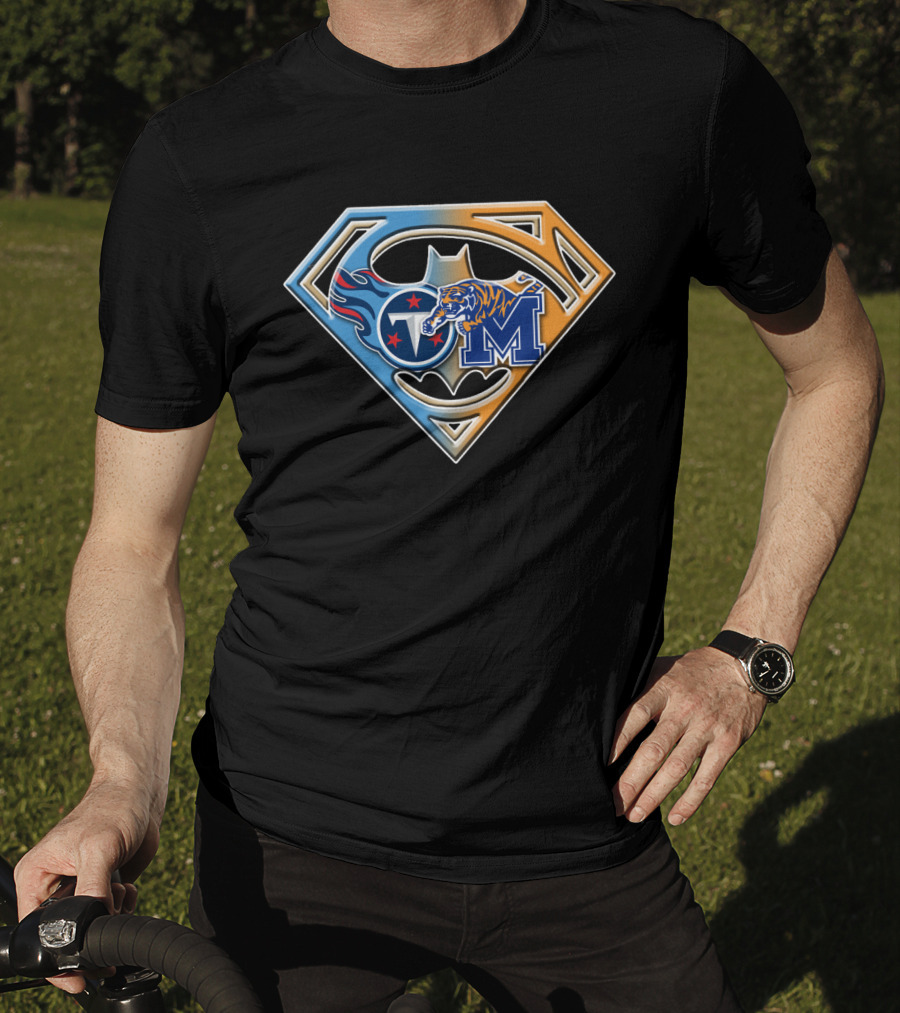 Tennessee Titans And Memphis Tigers Super Shield Bat T-Shirt