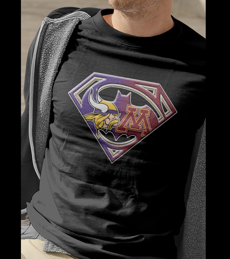 Minnesota Vikings Minnesota Gophers Superman Batman Logo Fusion T-Shirt