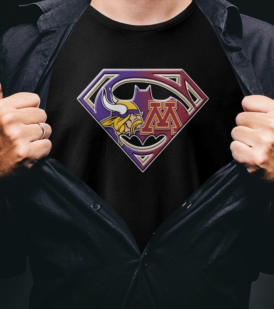 Minnesota Vikings Minnesota Gophers Superman Batman Logo Fusion T-Shirt