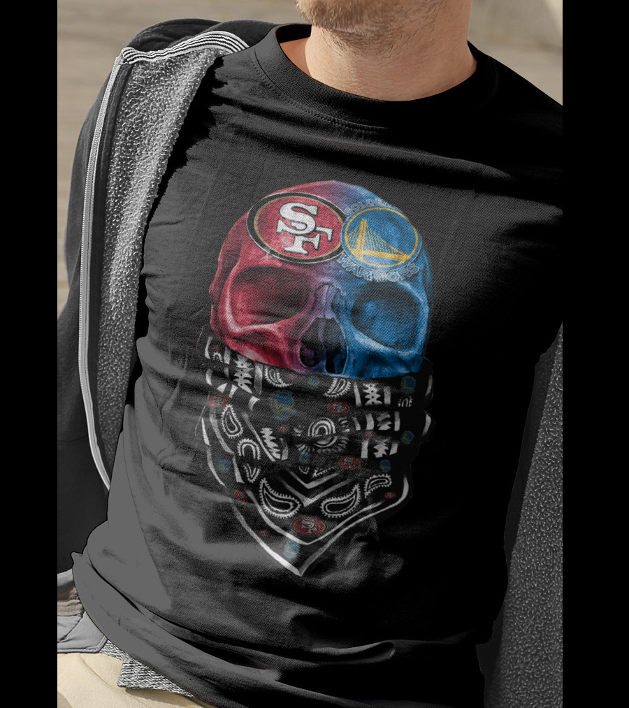 San Francisco 49ers Golden State Warriors Skull Bandana T-Shirt