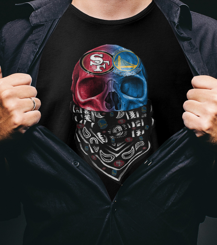 San Francisco 49ers Golden State Warriors Skull Bandana T-Shirt
