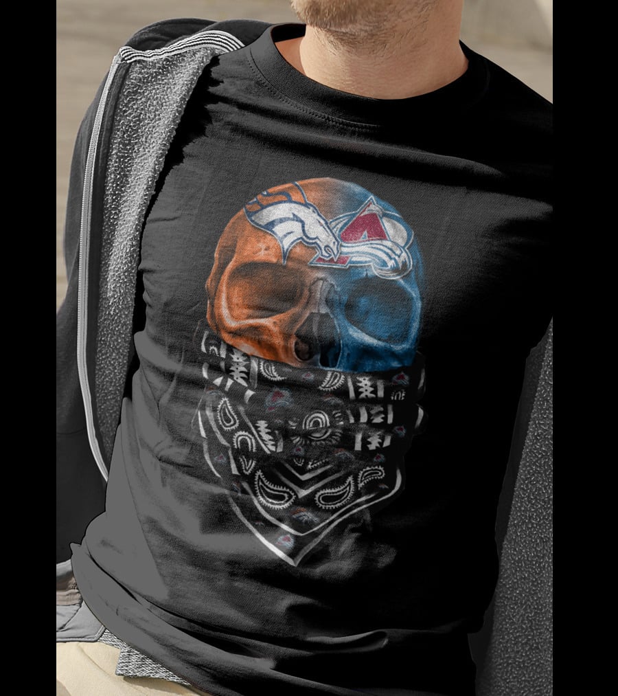 Denver Broncos Colorado Avalanche Skull Bandana T-Shirt