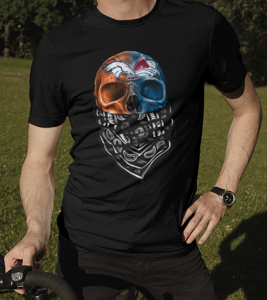 Denver Broncos Colorado Avalanche Skull Bandana T-Shirt