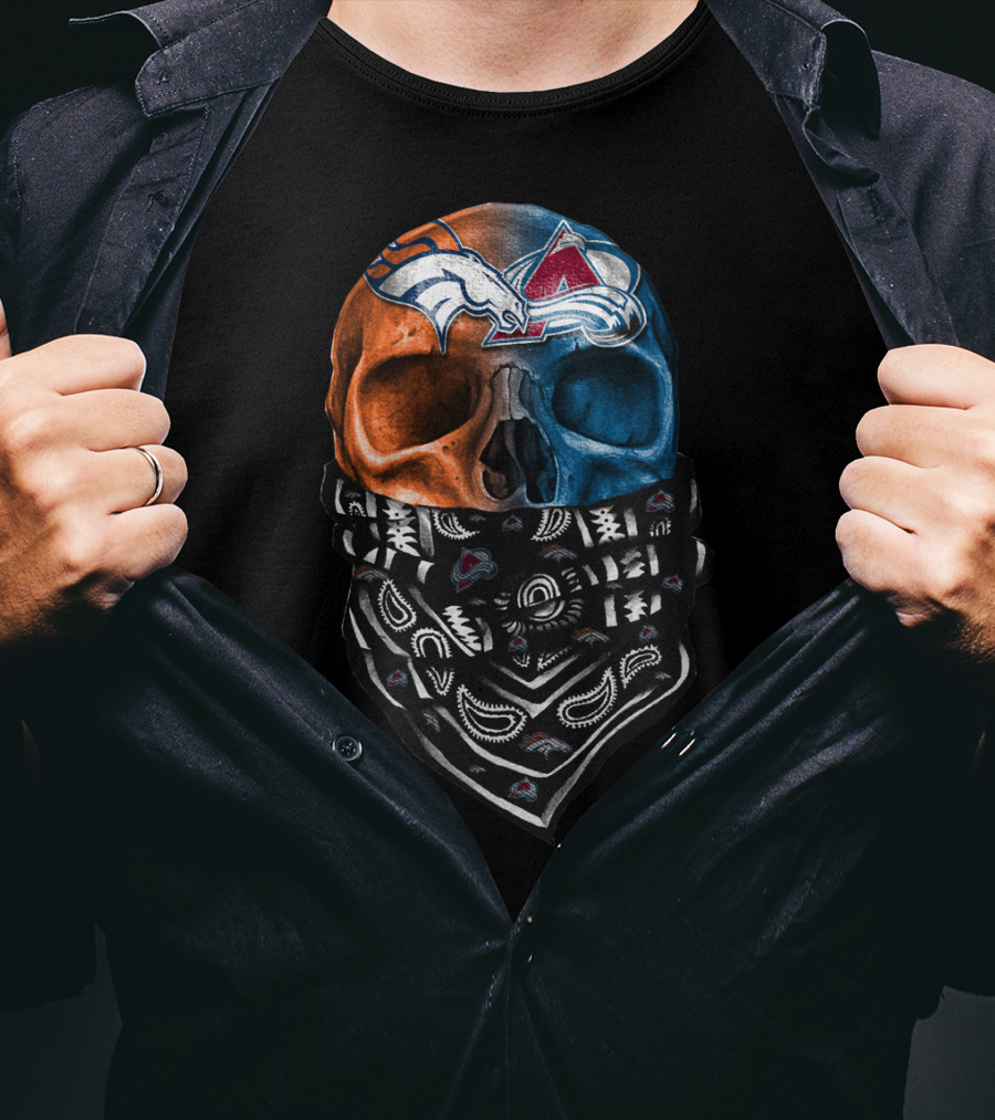 Denver Broncos Colorado Avalanche Skull Bandana T-Shirt