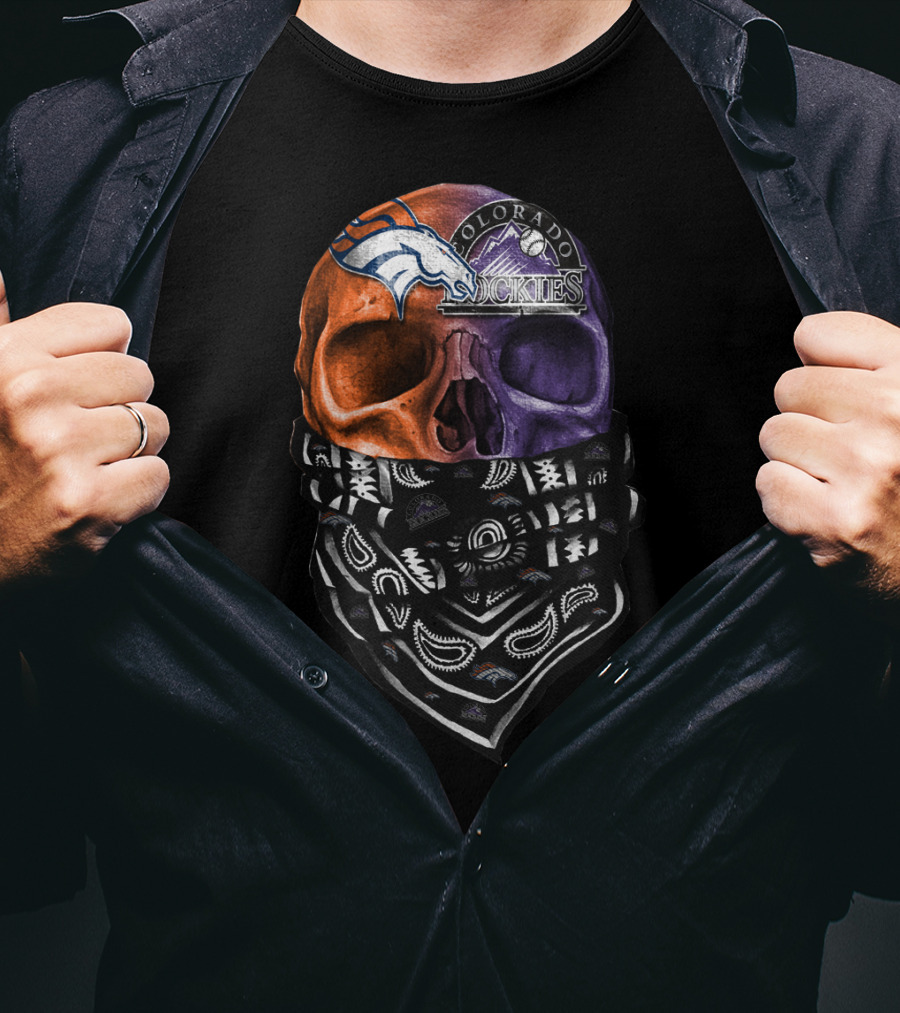 Colorado Broncos Rockies Skull Bandana T-Shirt