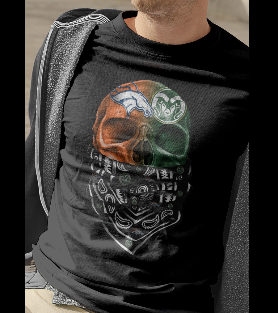 Denver Broncos And Colorado State Rams Skull Bandana T-Shirt