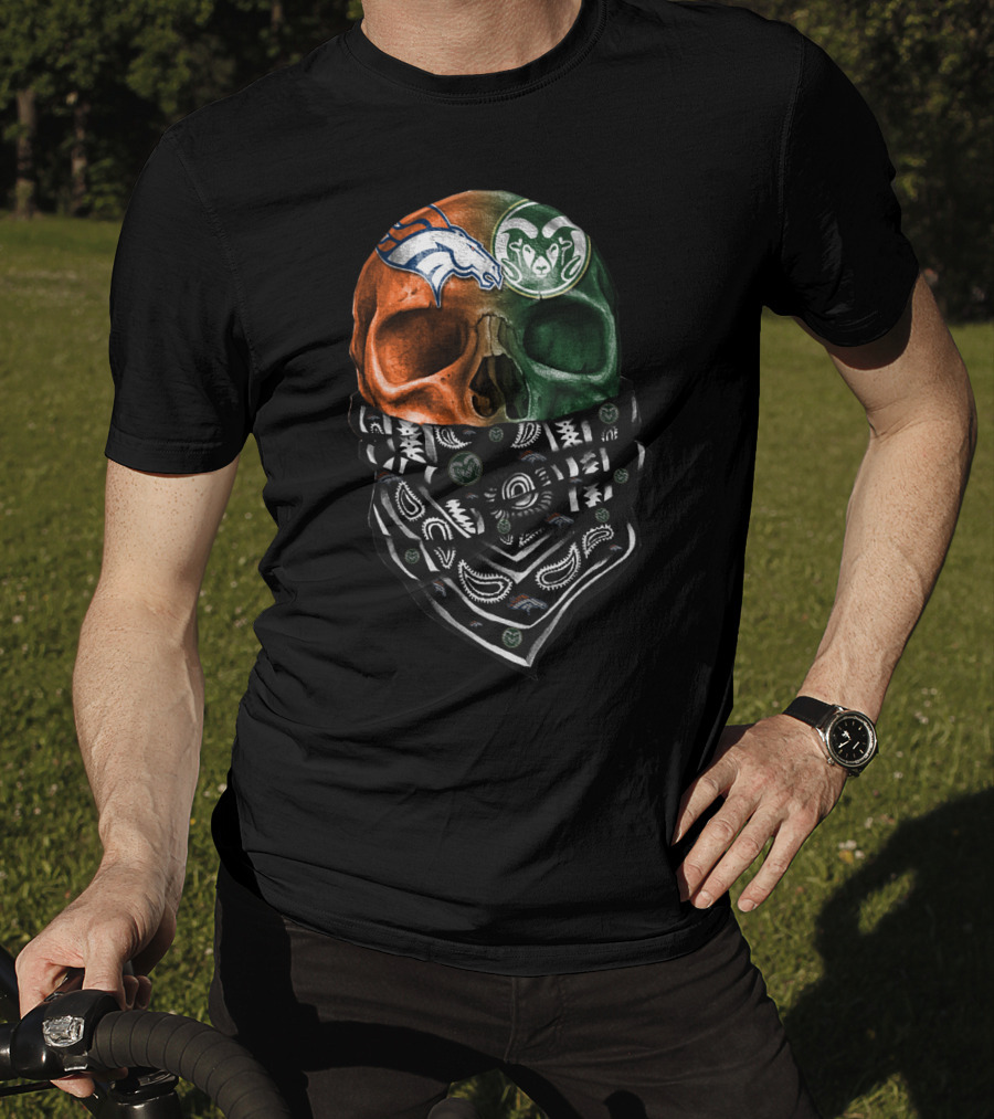 Denver Broncos And Colorado State Rams Skull Bandana T-Shirt