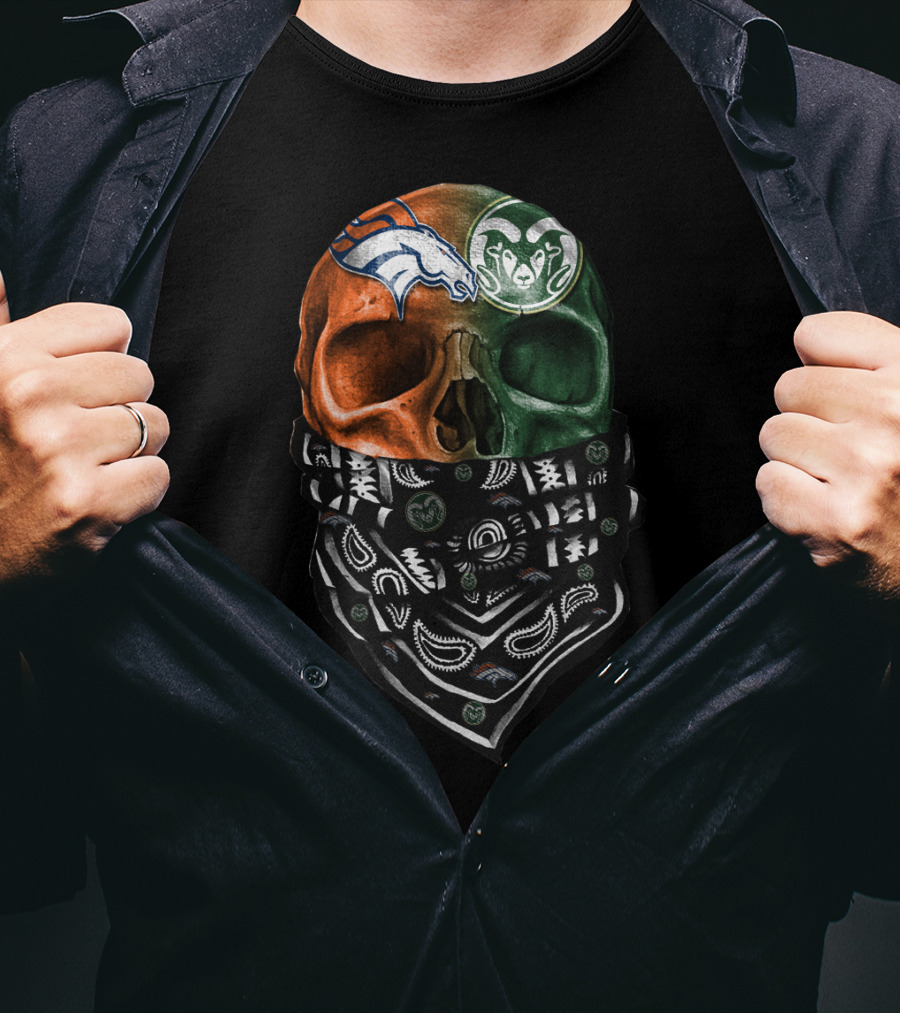 Denver Broncos And Colorado State Rams Skull Bandana T-Shirt