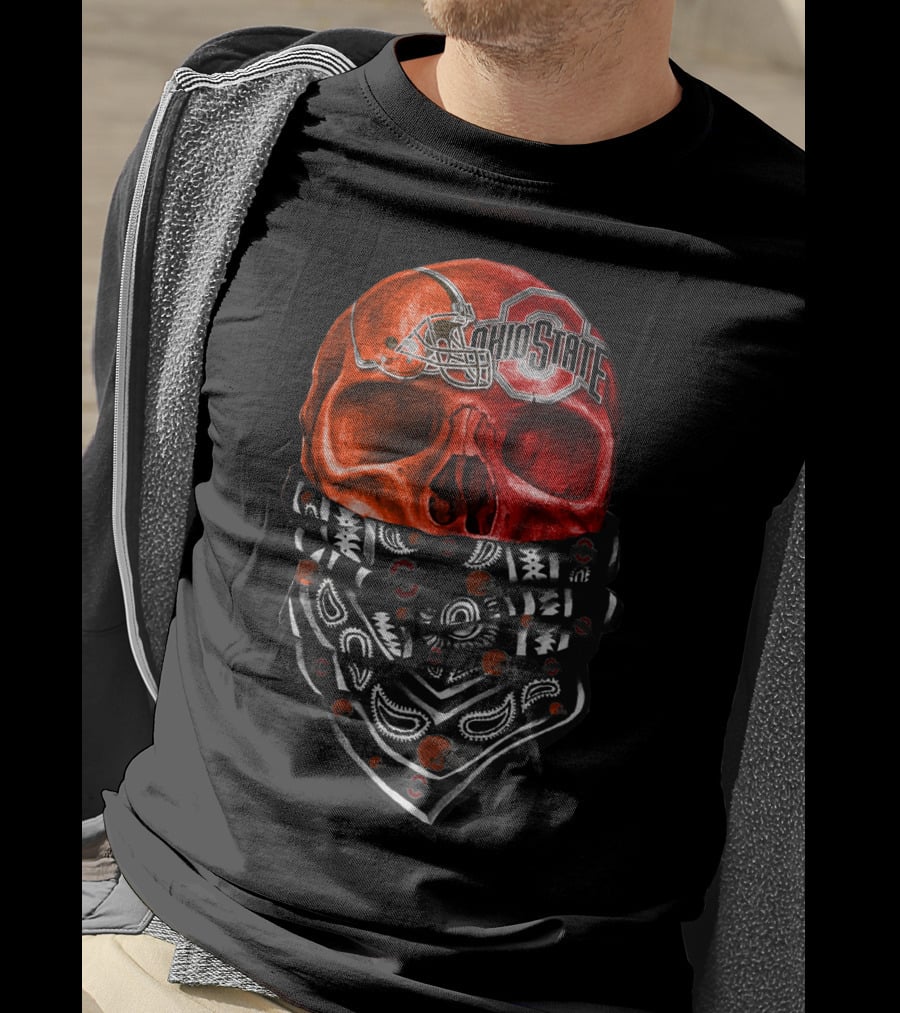 Ohio State Skull Bandana Football Helmet T-Shirt