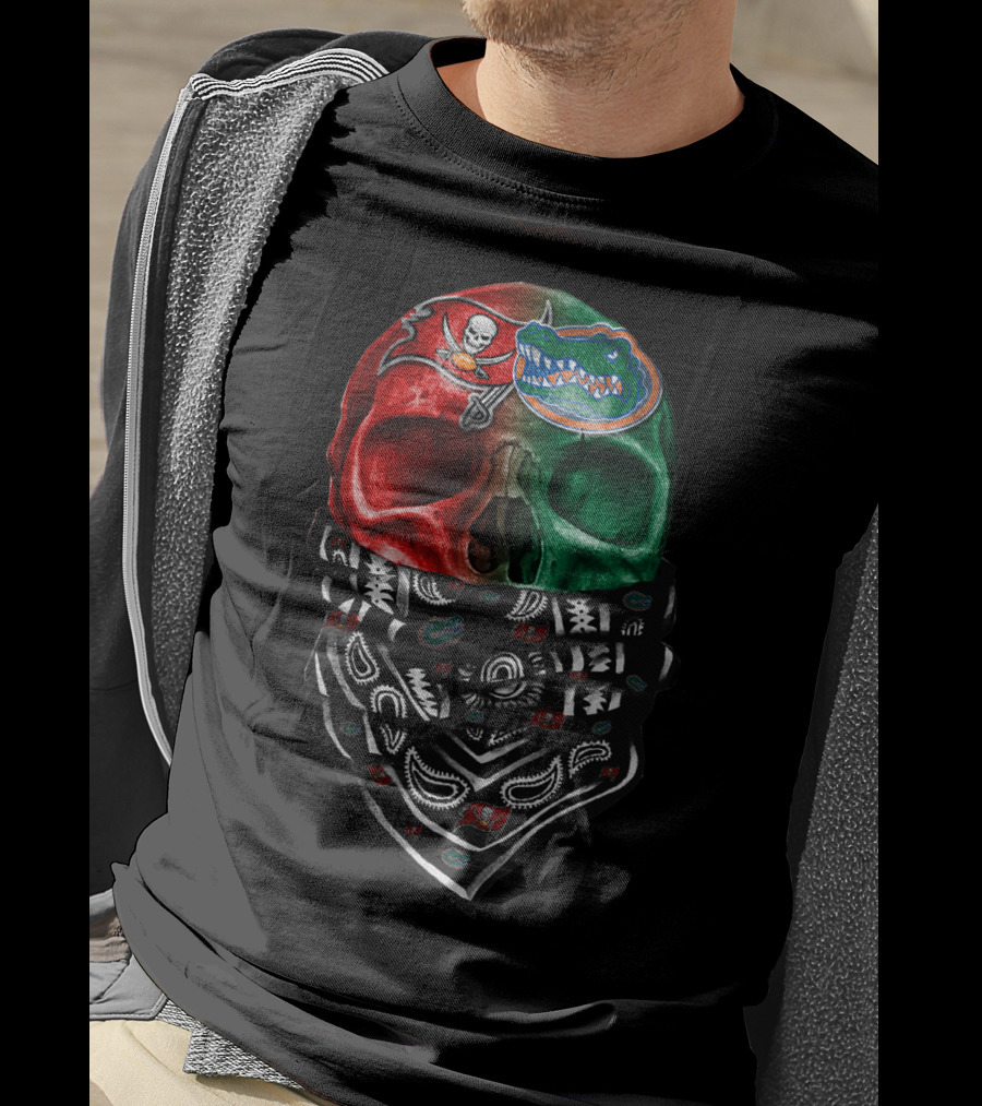 Sku 024 Tampa Bay Buccaneers Florida Gators Skull Bandana T-Shirt