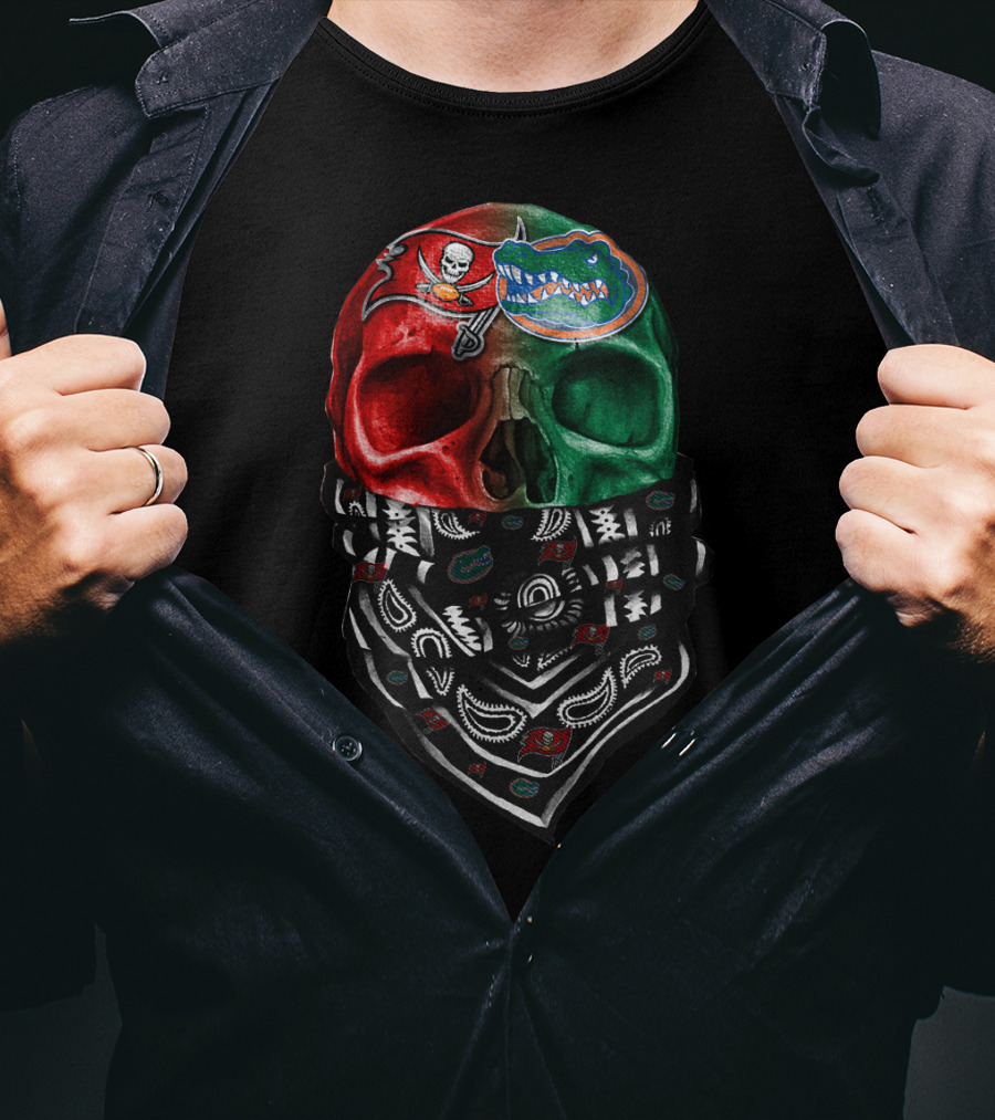 Sku 024 Tampa Bay Buccaneers Florida Gators Skull Bandana T-Shirt