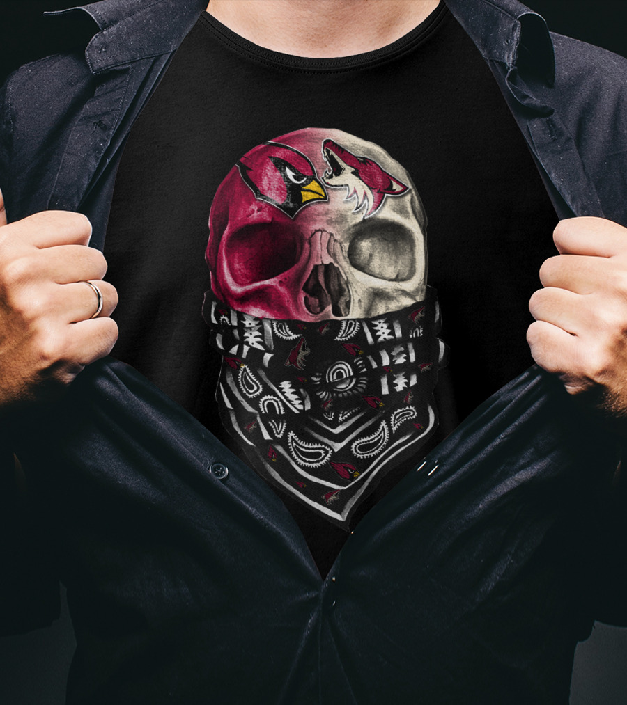 Arizona Cardinals Chicago Blackhawks Skull Bandana T-Shirt