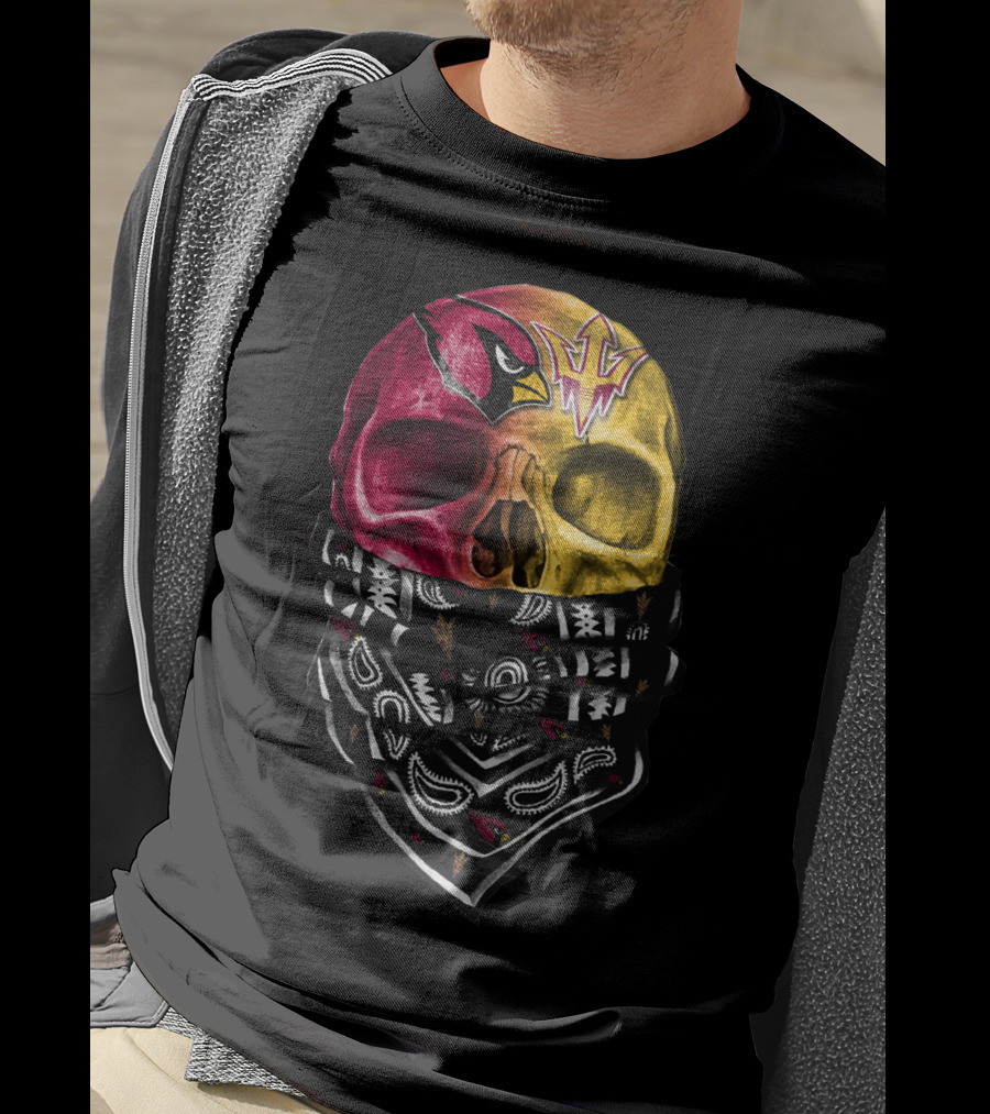 Arizona Cardinals And Arizona State Sun Devils Skull Bandana Sku 030 T-Shirt