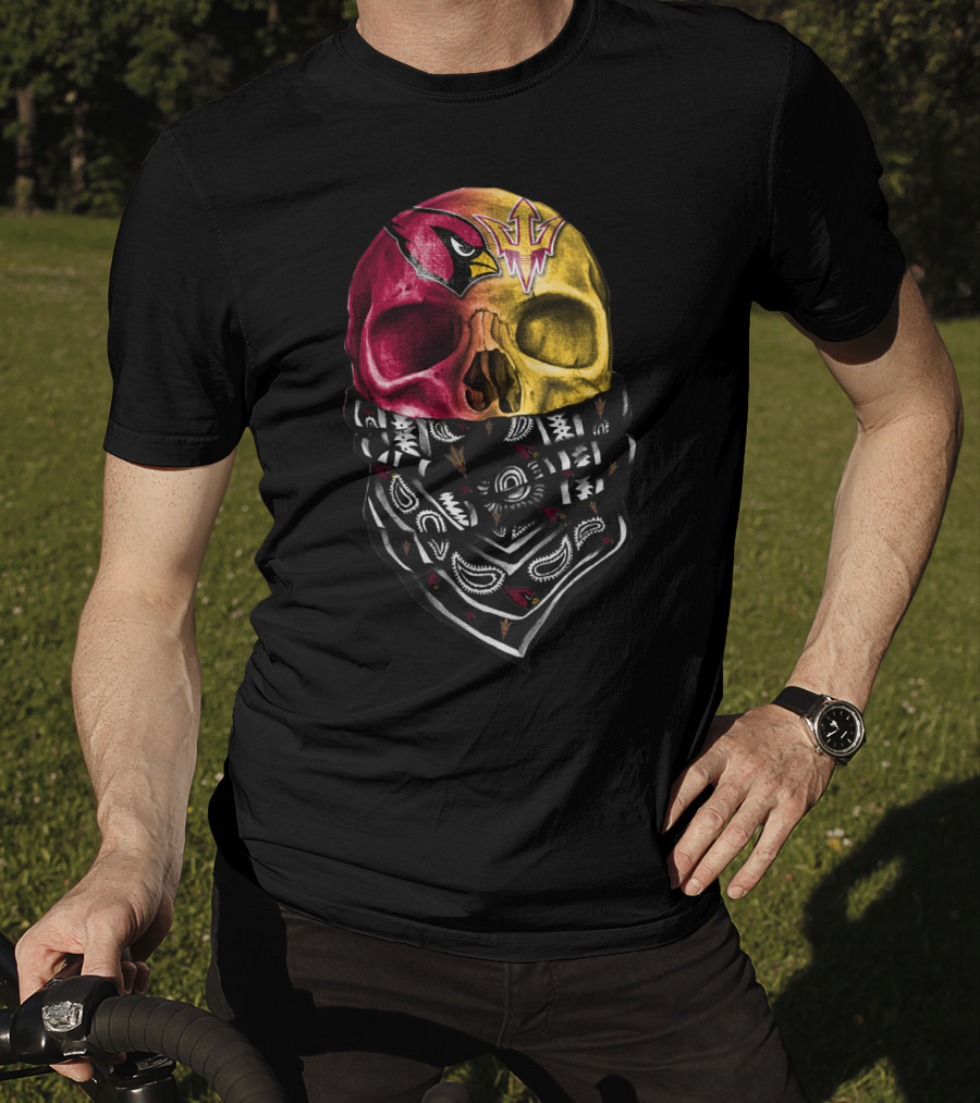 Arizona Cardinals And Arizona State Sun Devils Skull Bandana Sku 030 T-Shirt