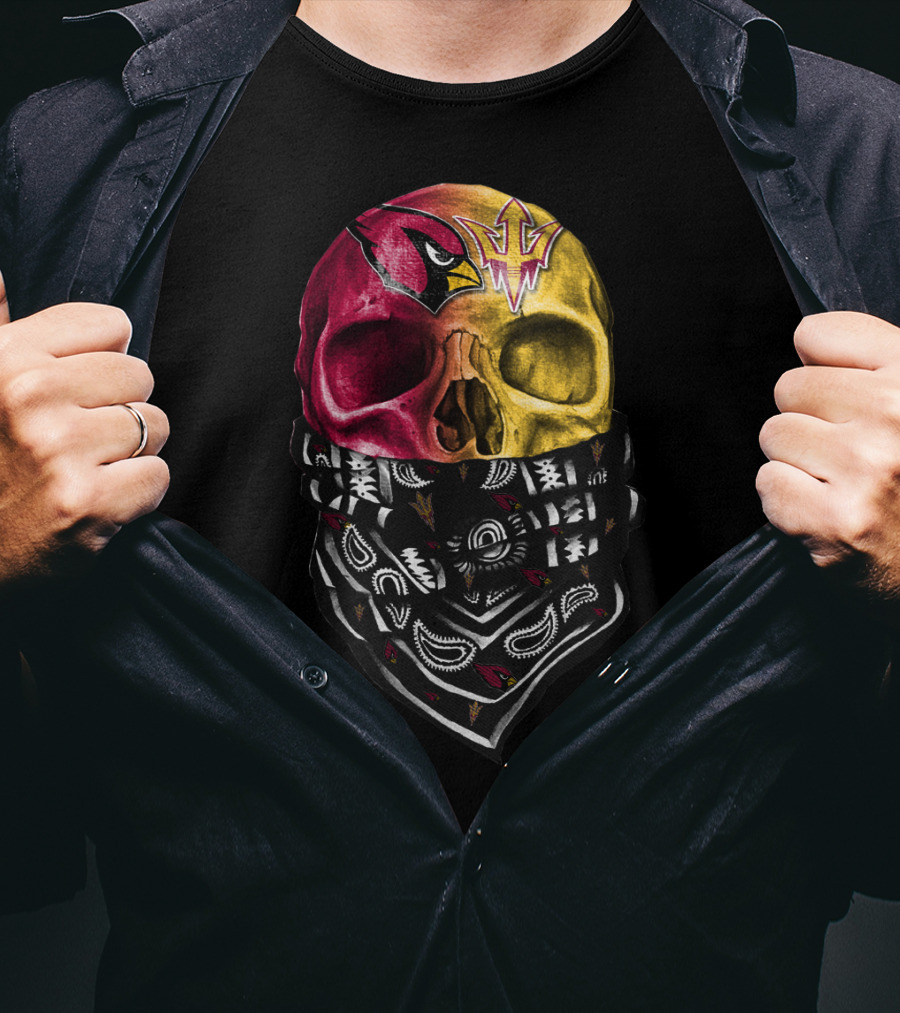 Arizona Cardinals And Arizona State Sun Devils Skull Bandana Sku 030 T-Shirt