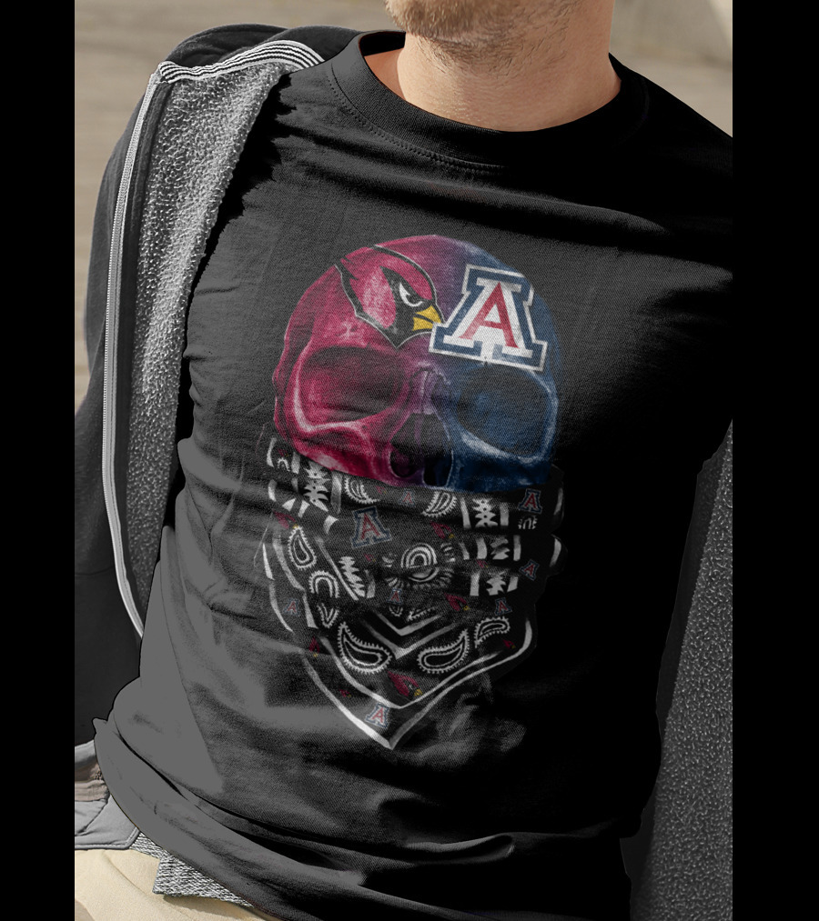 Arizona Cardinals Wildcats Skull Bandana T-Shirt