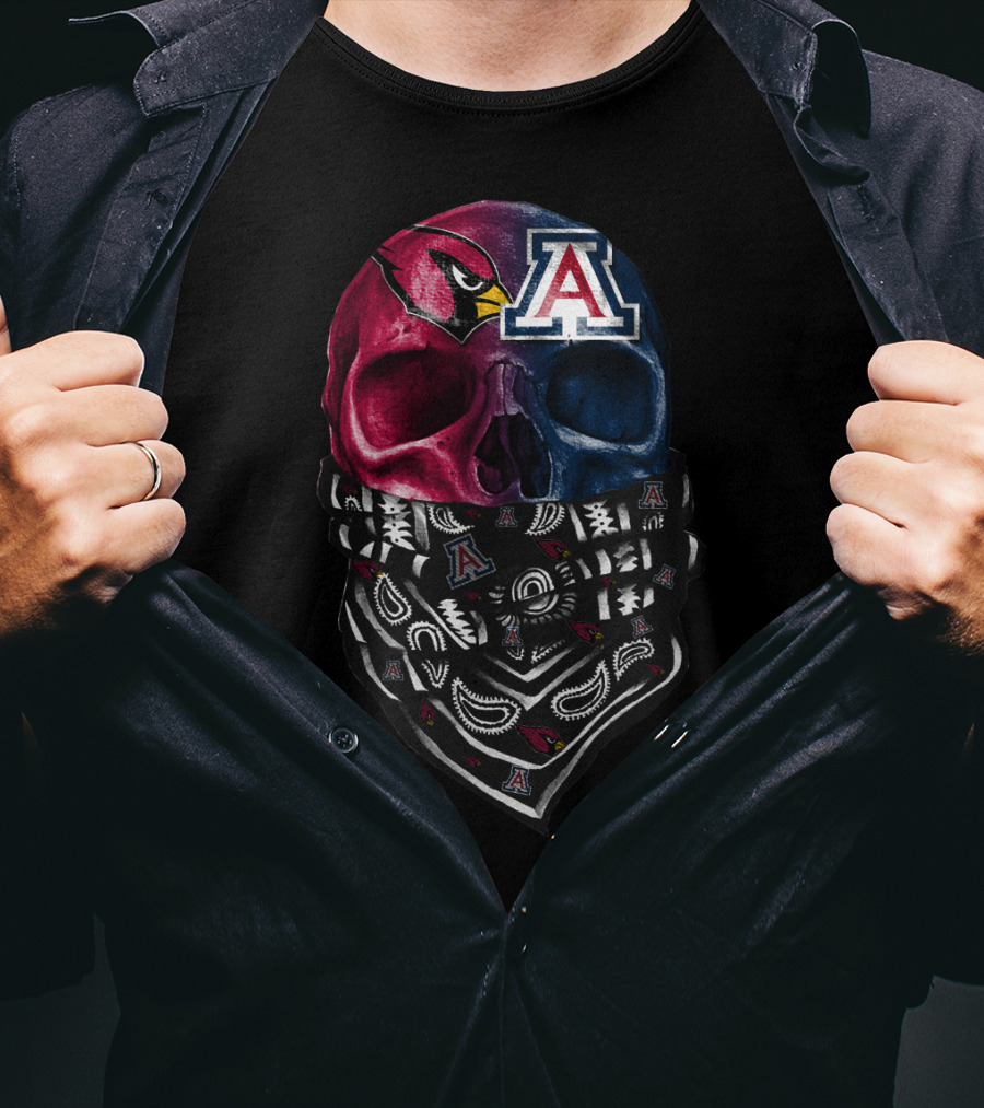 Arizona Cardinals Wildcats Skull Bandana T-Shirt