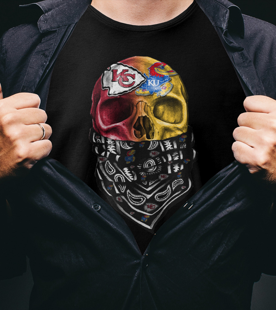 Kc Chiefs Ku Jayhawks Skull Bandana T-Shirt