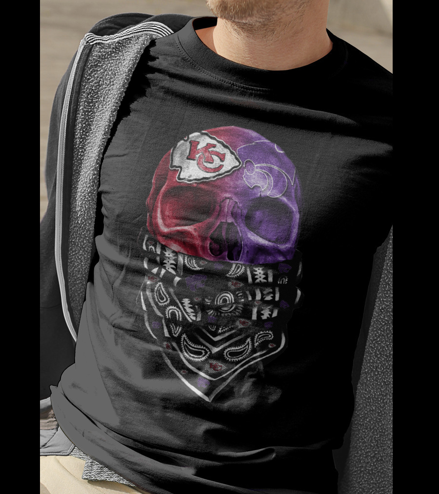 Kansas City Chiefs And New Orleans Saints Skull Bandana Sku 038 T-Shirt