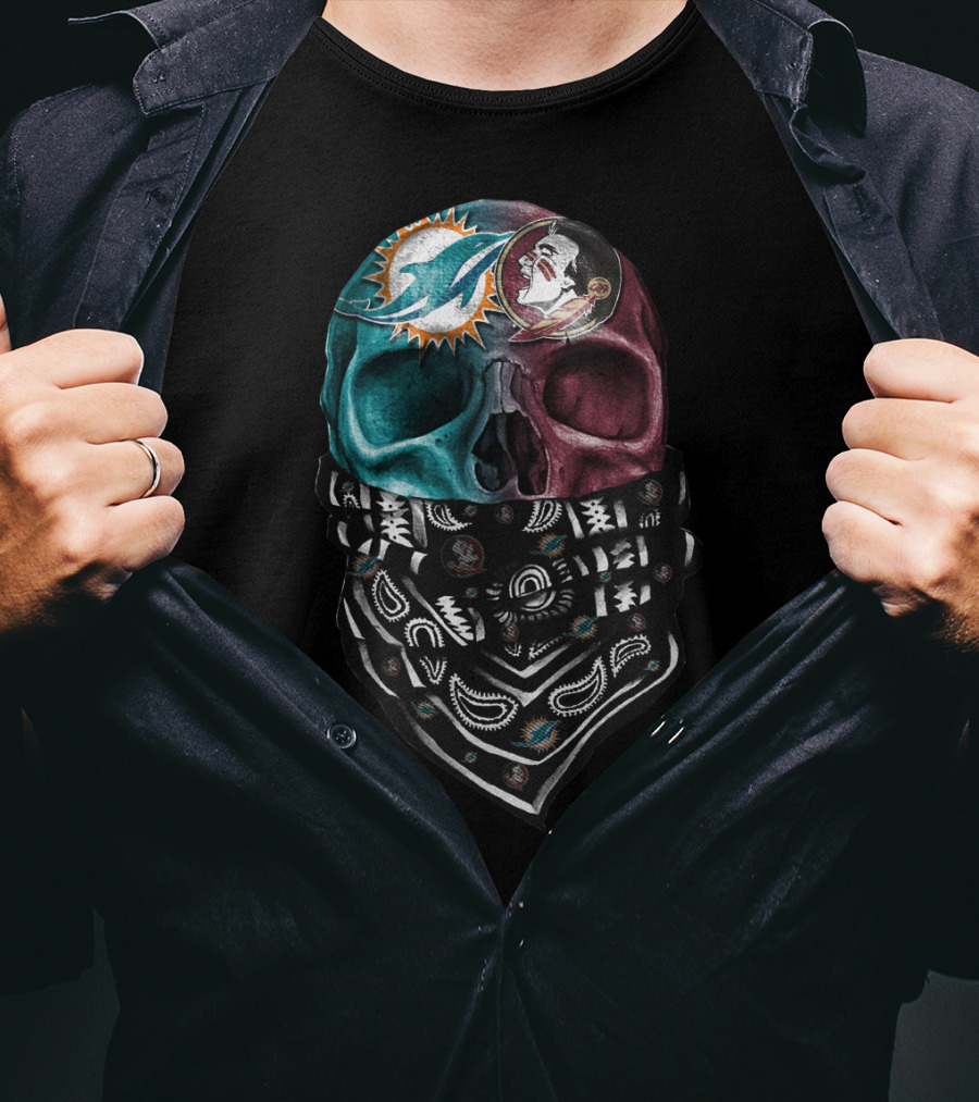 Miami Dolphins Washington Football Team Skull Bandana T-Shirt