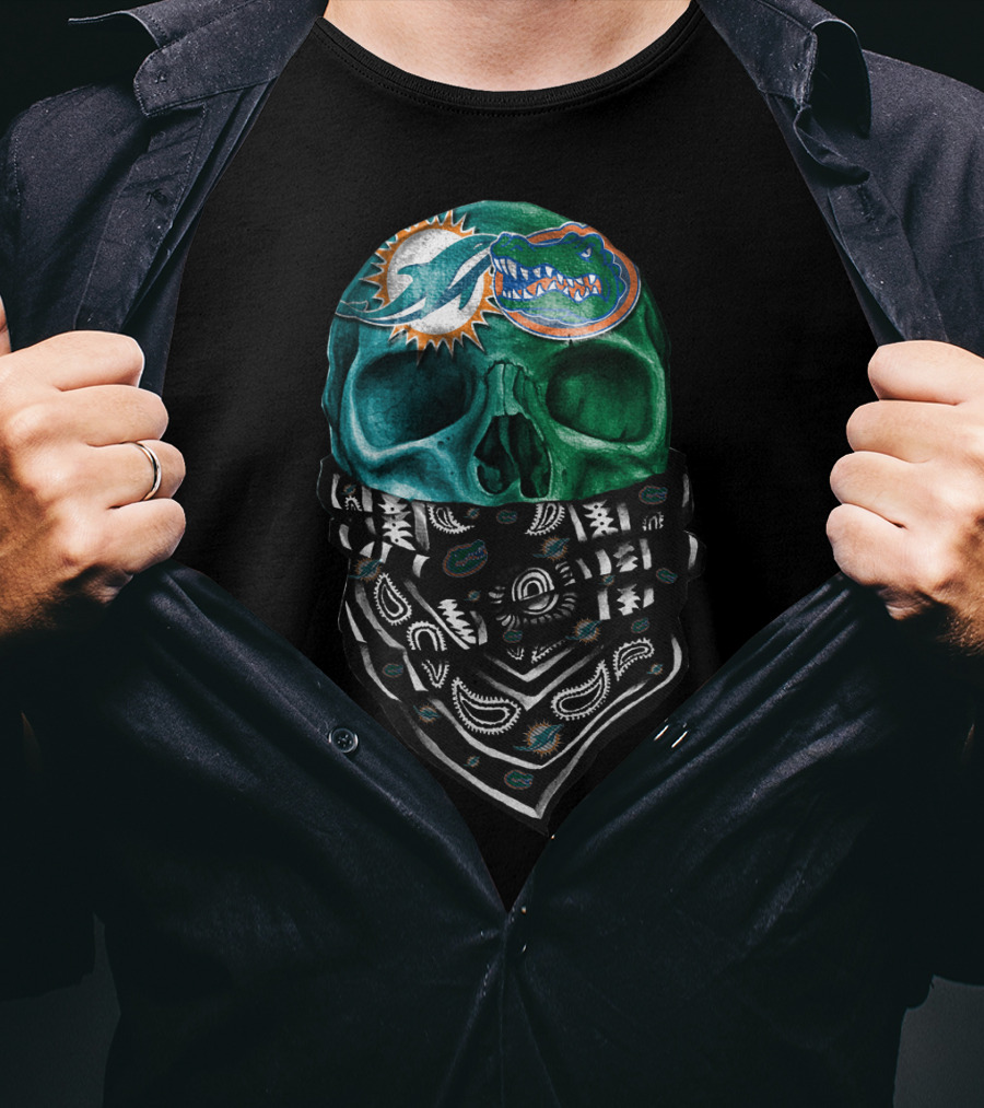 Miami Dolphins And Florida Gators Skull Bandana T-Shirt