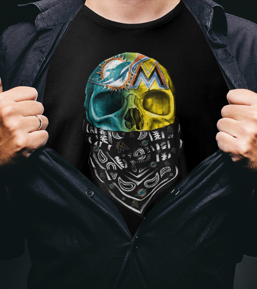 Miami Dolphins Marlins Skull Bandana T-Shirt