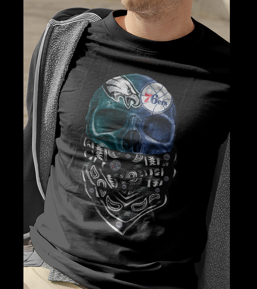 Philadelphia Eagles 76ers Bandana Skull Sku 055 T-Shirt
