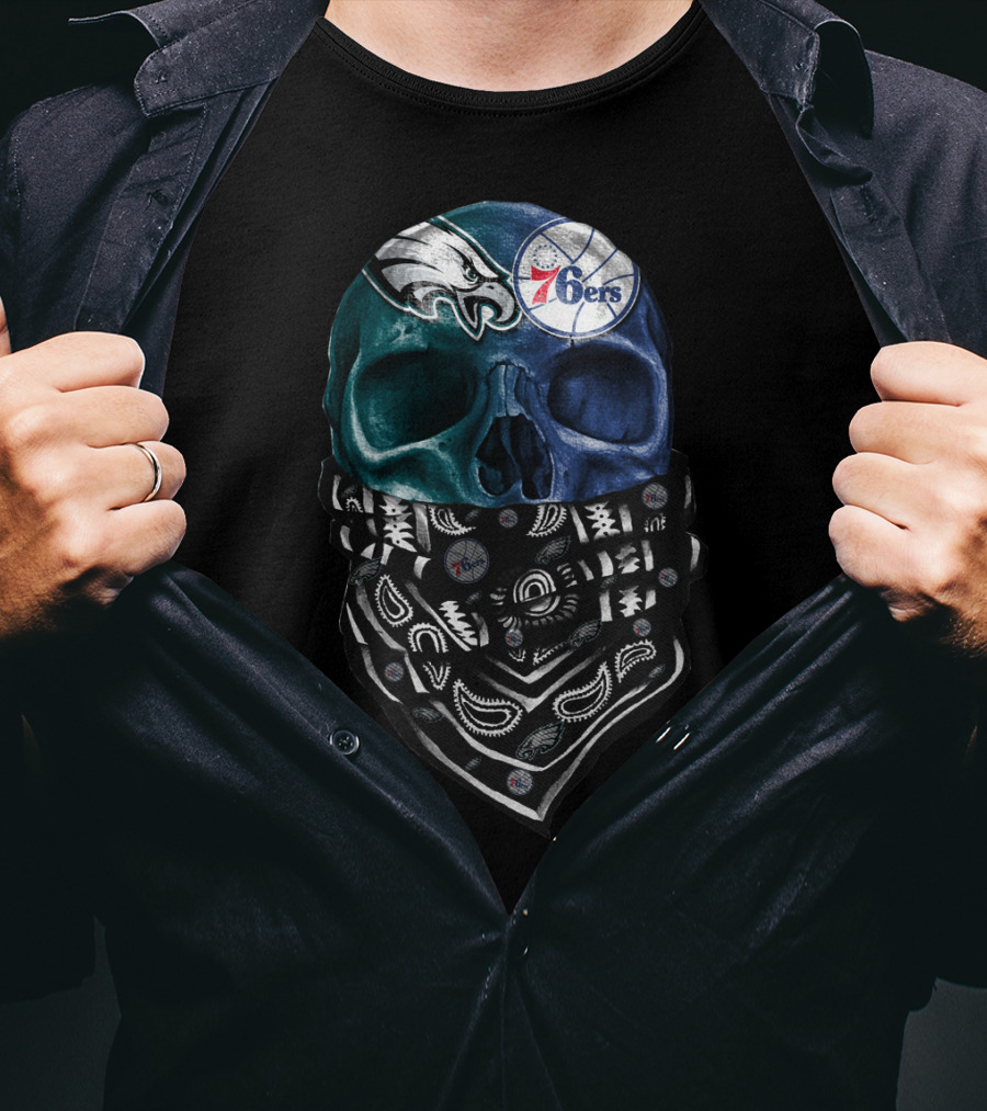 Philadelphia Eagles 76ers Bandana Skull Sku 055 T-Shirt